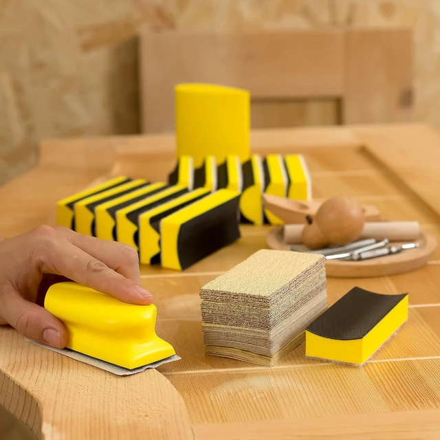 Alt view image 5 of 6 - 56 PCS Hand Sanding Block Set 16 Contoured Profile Sander Blocks & 40 Sheets Sandpaper, Interchangeable Convex & Concave Shapes for Woodworking, Furniture & Auto Paint