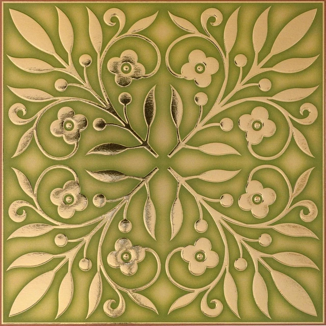 Main image of Gold & Green Leaves Peel and Stick Wallpaper Tiles, 24-Pack