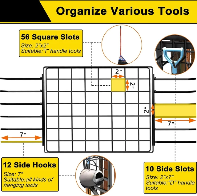 Alt view image 4 of 7 - 3 Tier Heavy Duty Garden Tool Organizer Metal Storage for up to 78 Tools, Garage Organization for Yard, Patio, Shed, Indoor & Outdoor, Black