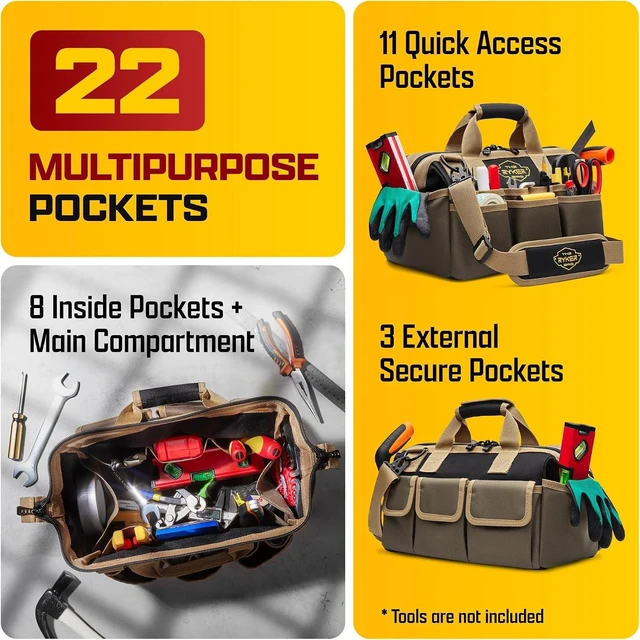 Alt view image 2 of 7 - Ryker 14'' Heavy Duty Tool Bag Organizer for Electricians & HVAC