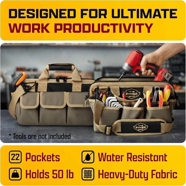Alt view image 3 of 7 - Ryker 14'' Heavy Duty Tool Bag Organizer for Electricians & HVAC