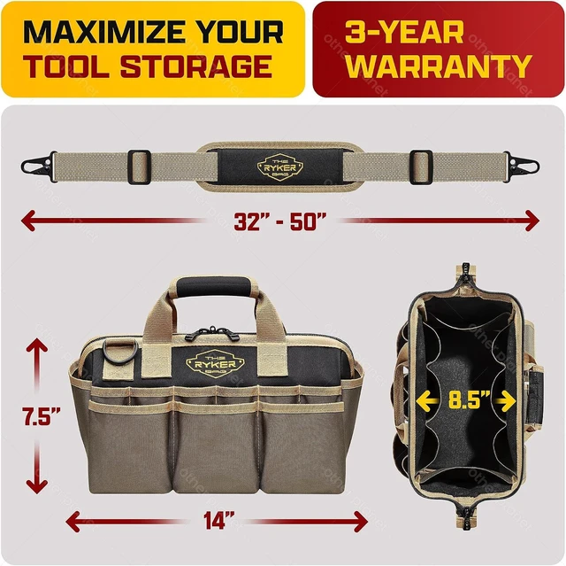 Alt view image 4 of 7 - Ryker 14'' Heavy Duty Tool Bag Organizer for Electricians & HVAC