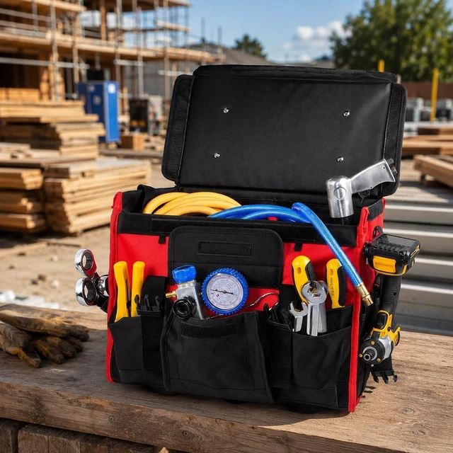 Alt view image 3 of 7 - 18-Inch Heavy Duty Rolling Tool Bag with Wheels & Telescoping Handle Durable Multi-Pocket Organizer for Electrical, Plumbing, HVAC & Mechanic Tools