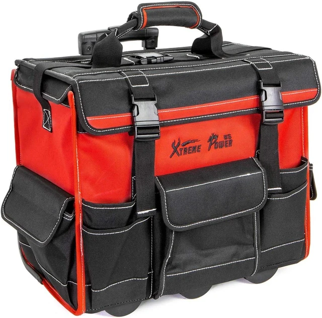 Alt view image 4 of 7 - 18-Inch Heavy Duty Rolling Tool Bag with Wheels & Telescoping Handle Durable Multi-Pocket Organizer for Electrical, Plumbing, HVAC & Mechanic Tools