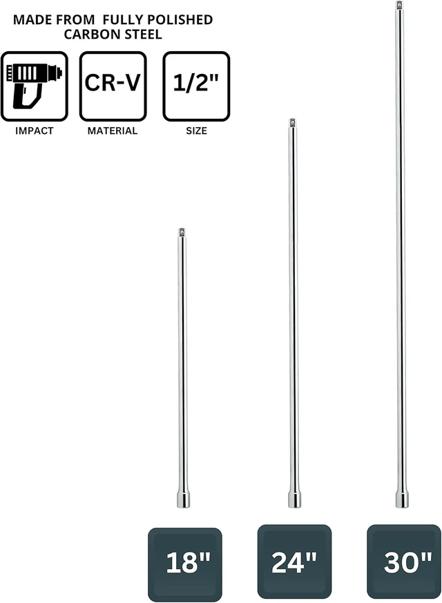 Alt view image 2 of 6 - 1/2" Drive Long Reach Extension Bar Set 00216L