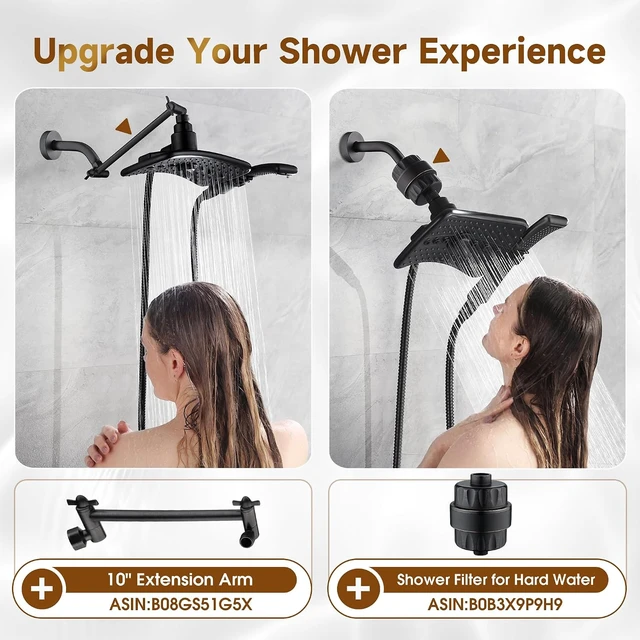 Alt view image 7 of 7 - High Pressure Dual Shower Head Combo with Rainfall & Handheld 4 Spray Settings, Tool-Free Install, 60" Stainless Steel Hose, Matte Black