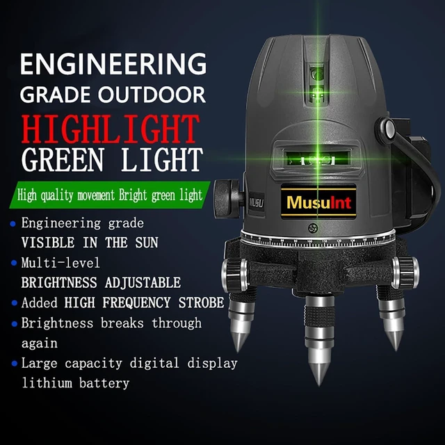 Alt view image 7 of 7 - (Outdoor Superbright) 5 Lines Green Laser Level 360 Self Leveling Precision Outdoor Level Tool, 5 Strong Light Spots, Rotates 360 Degrees, High Capacity Lithium Ion Battery