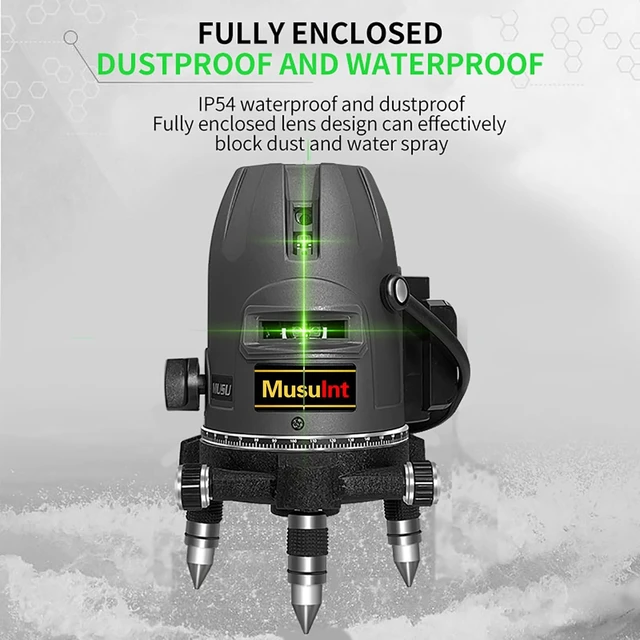 Alt view image 3 of 7 - (Outdoor Super Bright) 5 Lines Green Cross Line Laser Level 360 Self Leveling Precision Level Tool with 360° Rotating Base, Digital Li-ion Battery, 5 Strong Light Spots & 1 Plumb Point
