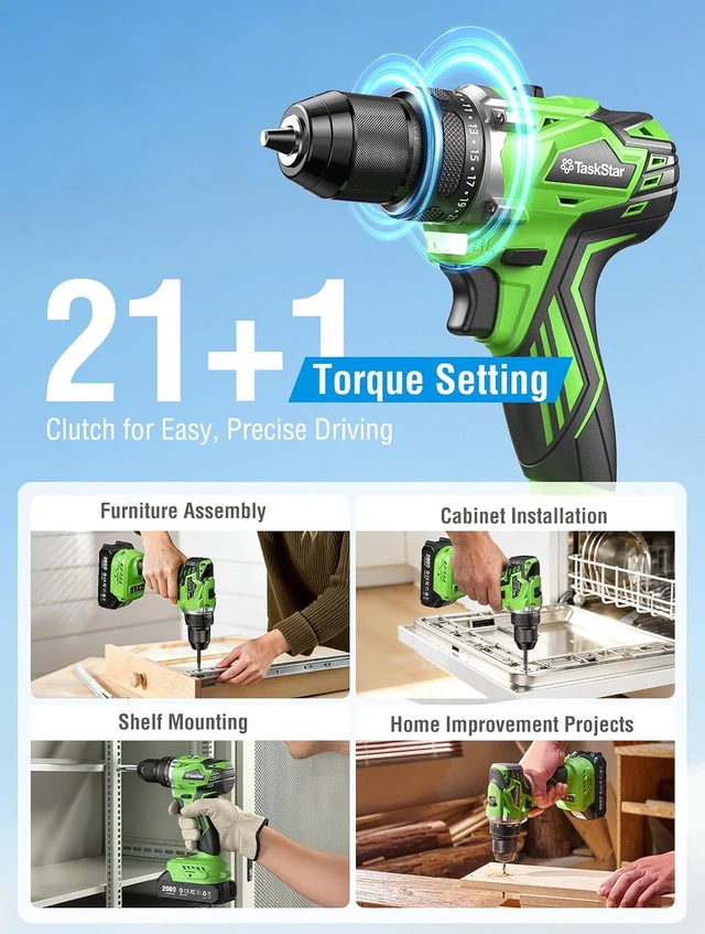 Alt view image 3 of 7 - 21V Cordless Drill & Impact Driver Combo Kit for Home DIY