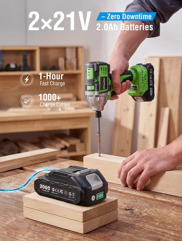 Alt view image 4 of 7 - 21V Cordless Drill & Impact Driver Combo Kit for Home DIY