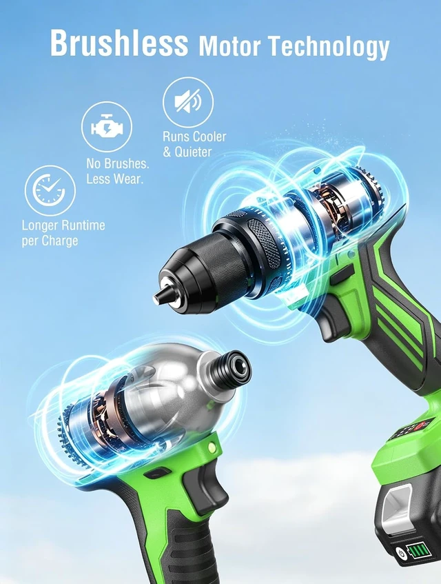Alt view image 5 of 7 - 21V Cordless Drill & Impact Driver Combo Kit for Home DIY