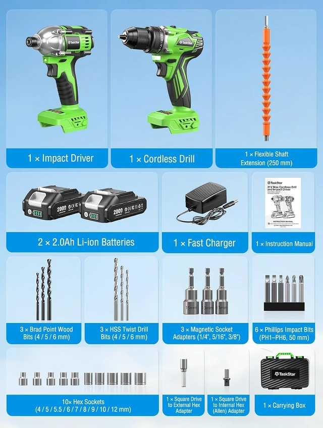 Alt view image 6 of 7 - 21V Cordless Drill & Impact Driver Combo Kit for Home DIY