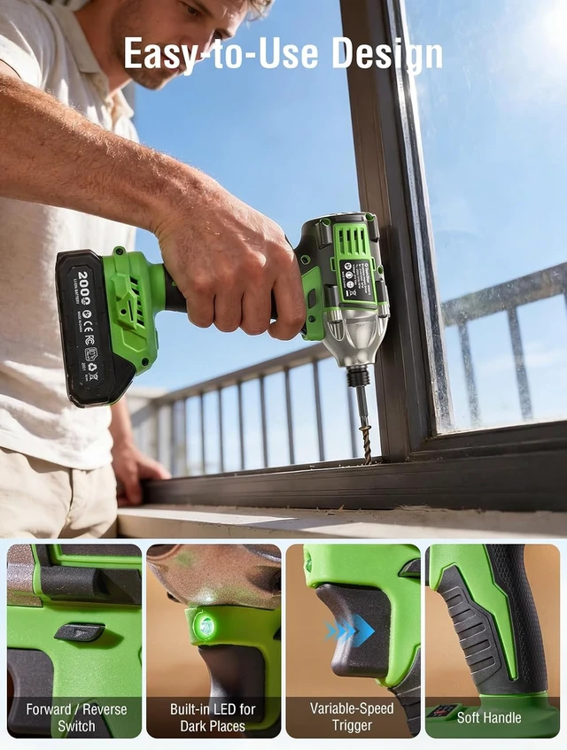 Alt view image 7 of 7 - 21V Cordless Drill & Impact Driver Combo Kit for Home DIY