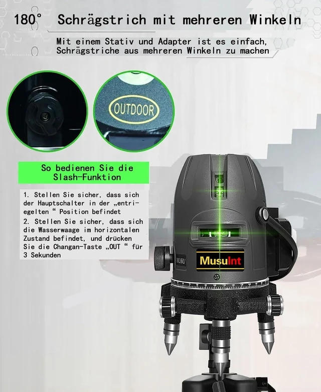 Alt view image 3 of 7 - (Outdoor Superbright) 5 Lines Green Laser Level 360 Self Leveling Precision Outdoor Level Tool, 5 Strong Light Spots, Rotates 360 Degrees, High Capacity Lithium Ion Battery