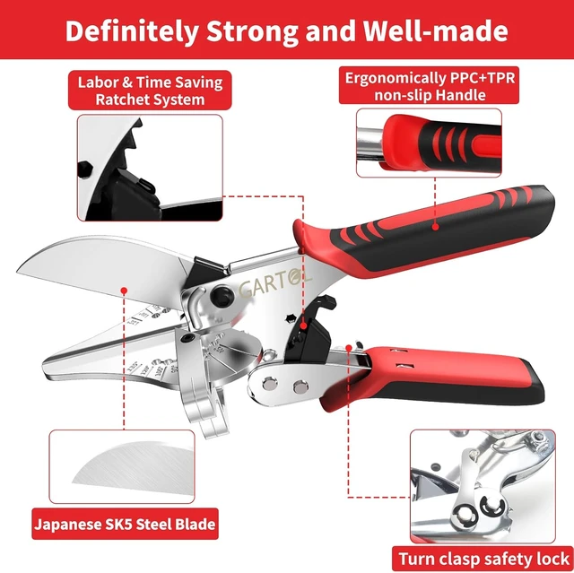 Alt view image 4 of 6 - Ratchet Miter Shears with Adjustable 45°-135° Angle Cutting