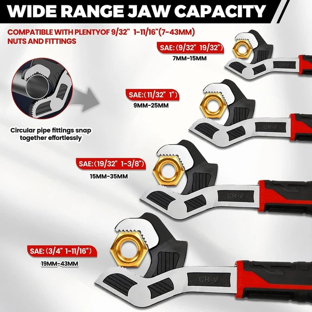 Alt view image 3 of 7 - 4 Pack Self-Adjusting Self-Locking Pipe Wrench Set Pipe Vise Tools