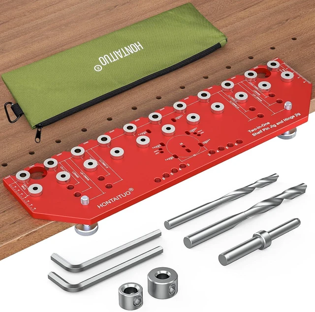 Main image of 2-in-1 11-Hole Shelf Pin Jig & Hinge Jig, 1/4 Inch and 5mm Shelf Hole Jig