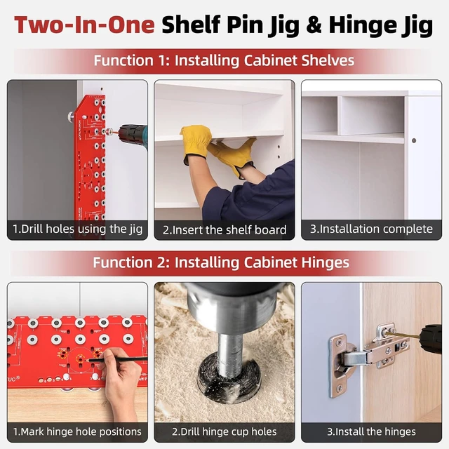 Alt view image 3 of 7 - 2-in-1 11-Hole Shelf Pin Jig & Hinge Jig, 1/4 Inch and 5mm Shelf Hole Jig