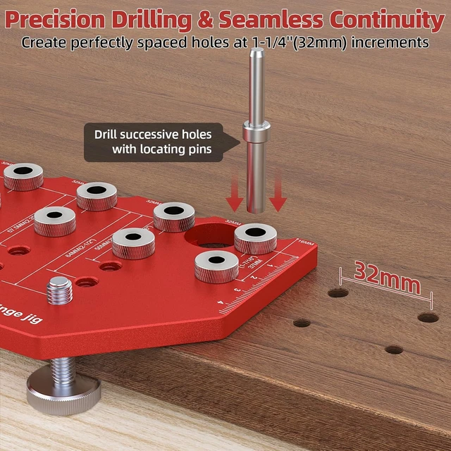 Alt view image 4 of 7 - 2-in-1 11-Hole Shelf Pin Jig & Hinge Jig, 1/4 Inch and 5mm Shelf Hole Jig