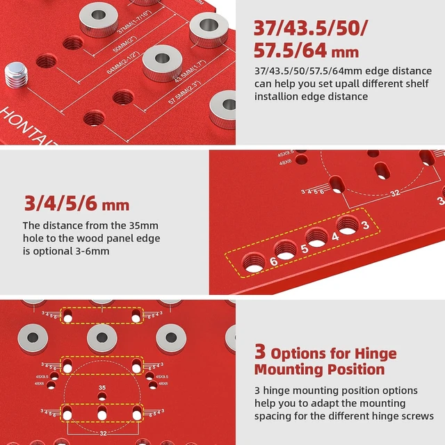 Alt view image 6 of 7 - 2-in-1 11-Hole Shelf Pin Jig & Hinge Jig, 1/4 Inch and 5mm Shelf Hole Jig
