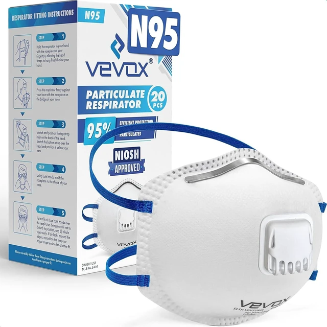 Main image of N95 Mask NIOSH Approved Valved Particulate Respirator with Comfort-Plus Seal, Dust Mask for Adults, 10 or 20 Pack
