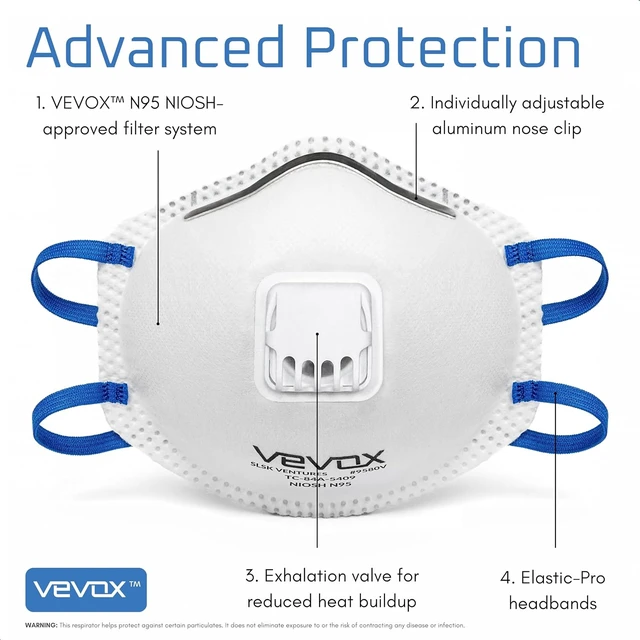 Alt view image 2 of 7 - N95 Mask NIOSH Approved Valved Particulate Respirator with Comfort-Plus Seal, Dust Mask for Adults, 10 or 20 Pack