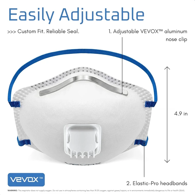 Alt view image 6 of 7 - N95 Mask NIOSH Approved Valved Particulate Respirator with Comfort-Plus Seal, Dust Mask for Adults, 10 or 20 Pack
