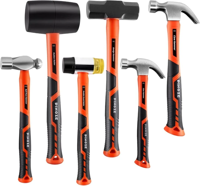 Main image of 6-Piece Hammer Mallet Set Forged Steel Head, Fiberglass Handle, 16oz Ball Pein Hammers
