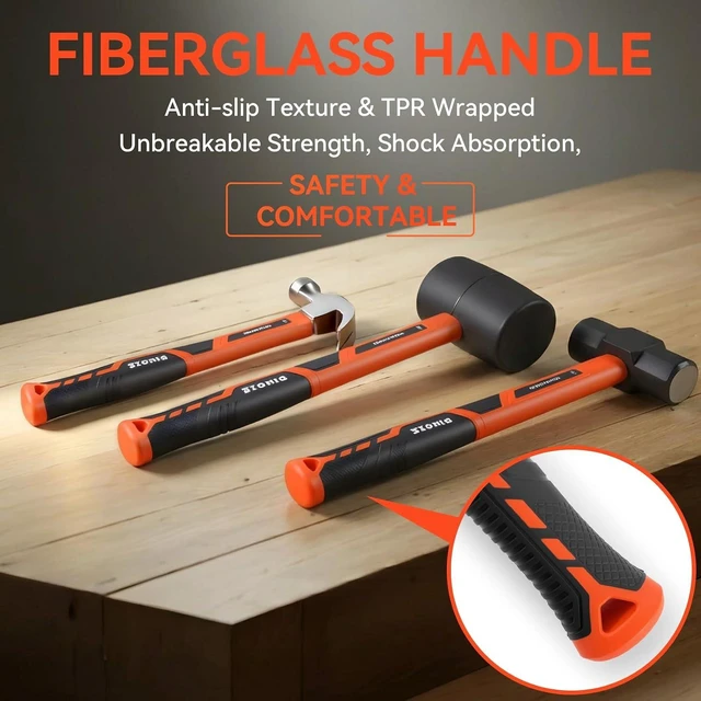 Alt view image 5 of 7 - 6-Piece Hammer Mallet Set Forged Steel Head, Fiberglass Handle, 16oz Ball Pein Hammers