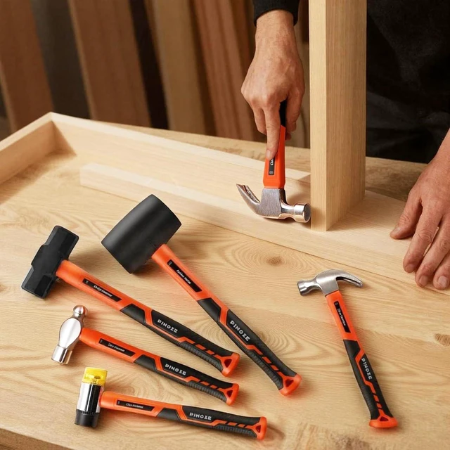 Alt view image 7 of 7 - 6-Piece Hammer Mallet Set Forged Steel Head, Fiberglass Handle, 16oz Ball Pein Hammers