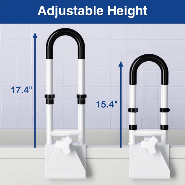 Alt view image 4 of 7 - Adjustable Bathtub Safety Rail Non-Slip Grab Bar Handle for Seniors & Elderly, Fits 3.1 to 6.7 Inch Tub Walls, Supports 300 lbs