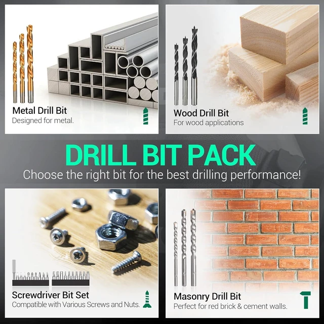 Alt view image 6 of 7 - 20V Cordless Hammer Drill Set 354 In-lb Torque, 1/2" Keyless Chuck, 22500 IPM, 2 Variable Speeds, 18+1+1 Position, 14 Drill/Driver Bits for Brick, Metal & Wood (ADJZ2035i13)