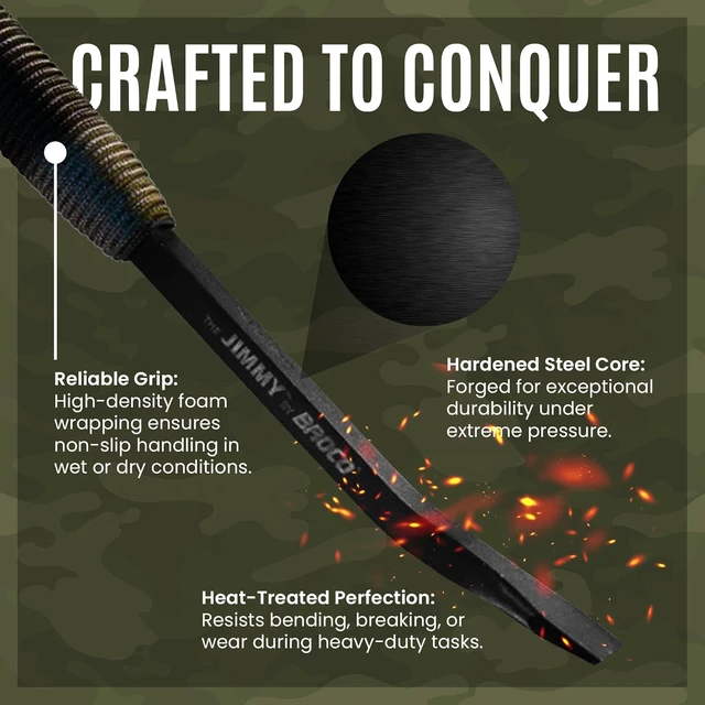 Alt view image 2 of 6 - Jimmy Tactical Pry Bar 10.5" Durable Steel EDC Crowbar, Rescue & Breaching Tool with Comfort Grip & Nail Puller