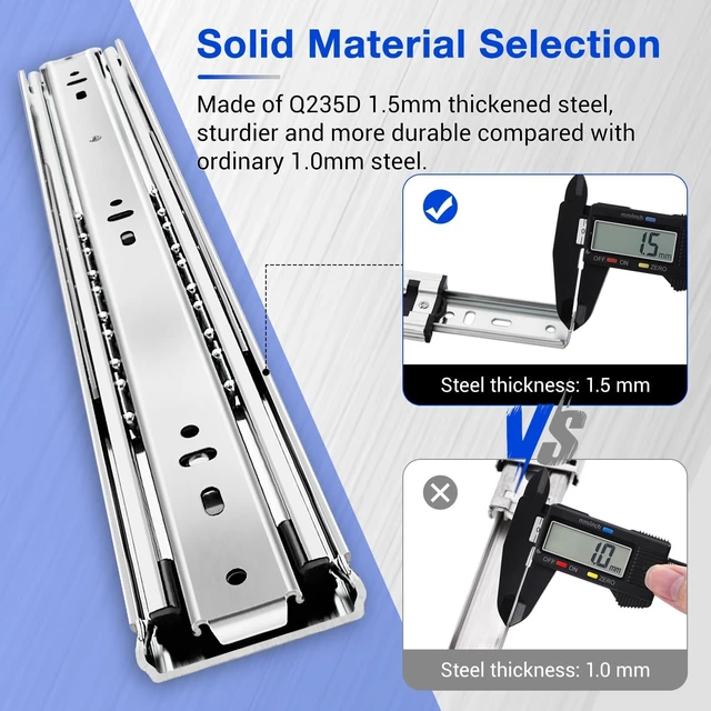 Alt view image 4 of 6 - Heavy Duty Full Extension Side Mount Drawer Slides 14 16 18 20 22 24 26 28 30 32 34 36 40 Inch, 150 Lbs Metal Dresser & Cabinet Rails Tracks Glides Runner, 1 Pair (Without Lock, 18 Inch)