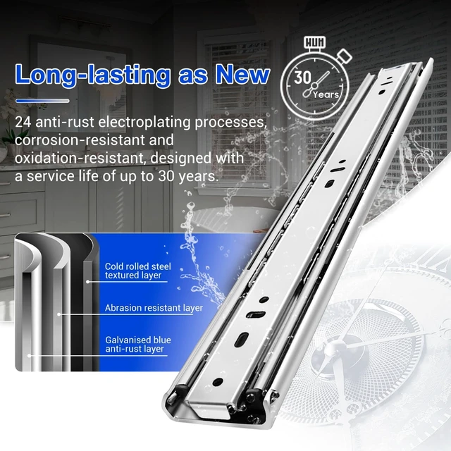 Alt view image 6 of 6 - Heavy Duty Full Extension Side Mount Drawer Slides 14 16 18 20 22 24 26 28 30 32 34 36 40 Inch, 150 Lbs Metal Dresser & Cabinet Rails Tracks Glides Runner, 1 Pair (Without Lock, 18 Inch)