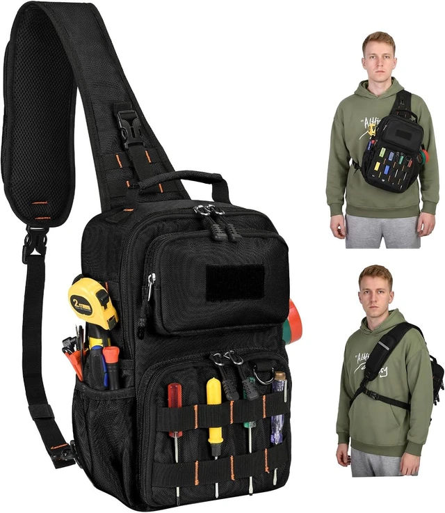 Main image of Tactical Electrician & HVAC Tool Chest Bag with 3-Point Harness, Black