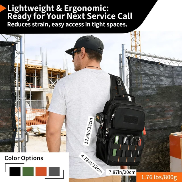 Alt view image 4 of 7 - Tactical Electrician & HVAC Tool Chest Bag with 3-Point Harness, Black
