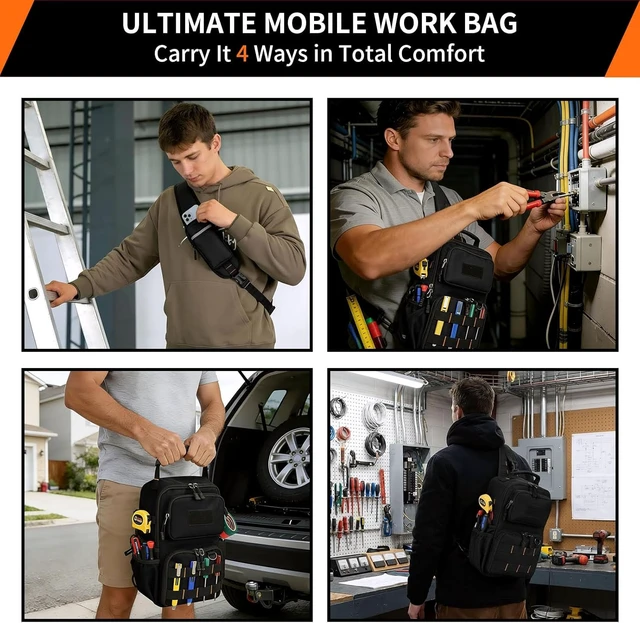 Alt view image 6 of 7 - Tactical Electrician & HVAC Tool Chest Bag with 3-Point Harness, Black