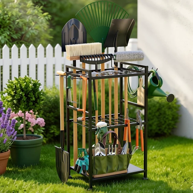 Main image of Garden Tool Organizer with Feet, Holds Up to 35 Long-Handled Tools, Black