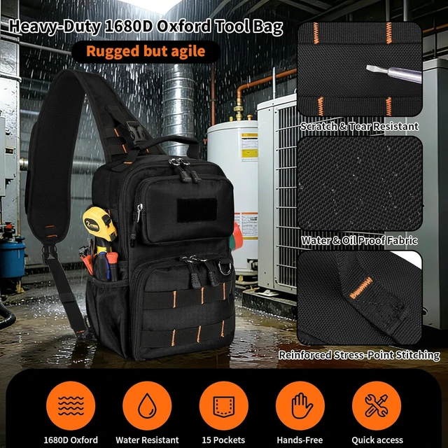 Alt view image 5 of 7 - Tactical Electrician & HVAC Tool Chest Bag with 3-Point Harness, Black