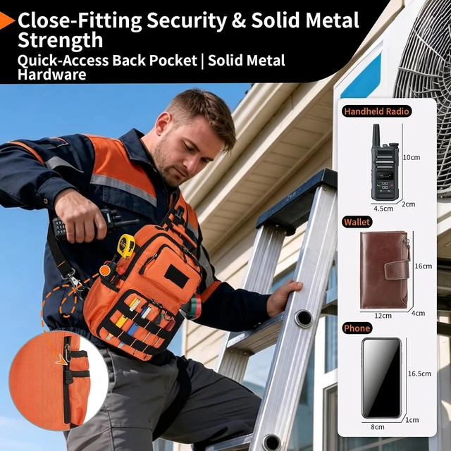 Alt view image 7 of 7 - Tactical Electrician & HVAC Tool Chest Bag with 3-Point Harness, Black