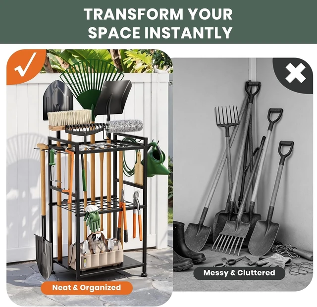 Alt view image 5 of 7 - Garden Tool Organizer with Feet, Holds Up to 35 Long-Handled Tools, Black