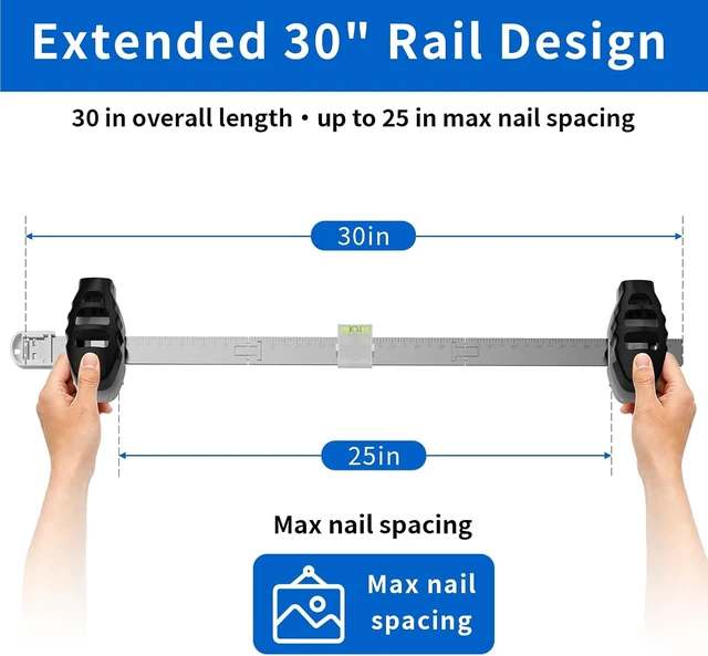 Alt view image 2 of 7 - 3-in-1 Picture Hanging Tool All-in-One Art Hanging Kit with Leveling, Position Marking & Push Nail Design, Double Nails for 25 Inch Frames, Home Decor Wall Solution