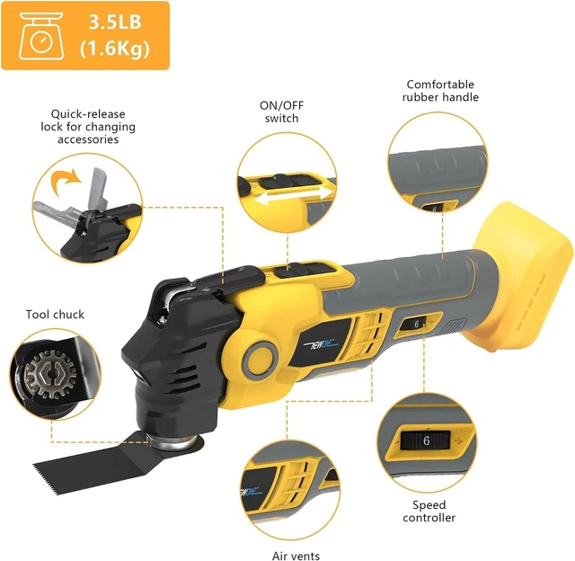 Alt view image 6 of 7 - 16 Pcs Brushless Oscillating Multi-Tool Kit for De-Walt 20V Battery Anti-Vibration, 6 Variable Speed for Scraping, Sanding & Cutting (Tools Only)