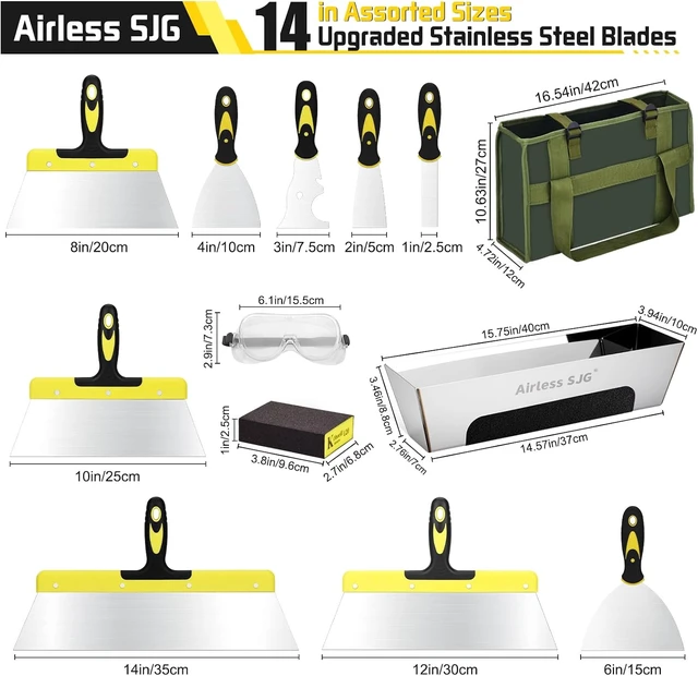 Alt view image 2 of 7 - 14-Piece Stainless Steel Drywall Knife Set with Mud Pan