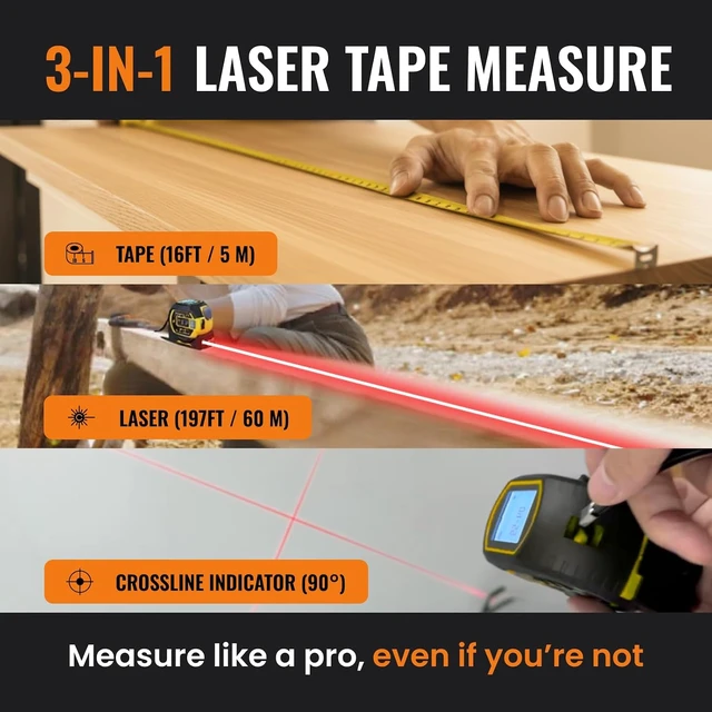 Alt view image 2 of 7 - The Almighty Ruler Laser Tape Measure Smart Range Finder, 131ft / 40m