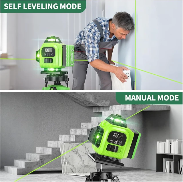 Alt view image 2 of 7 - 16 Line 4x360° 4D Green Cross Line Laser Level 360 Self Leveling Professional Leveler with 2 Batteries for Construction & Picture Hanging (Green)