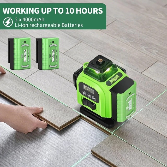 Alt view image 4 of 7 - 16 Line 4x360° 4D Green Cross Line Laser Level 360 Self Leveling Professional Leveler with 2 Batteries for Construction & Picture Hanging (Green)