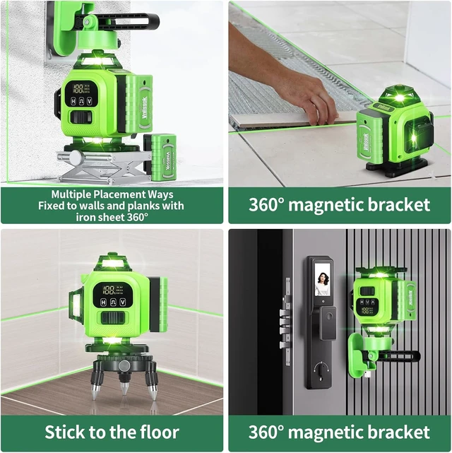 Alt view image 5 of 7 - 16 Line 4x360° 4D Green Cross Line Laser Level 360 Self Leveling Professional Leveler with 2 Batteries for Construction & Picture Hanging (Green)