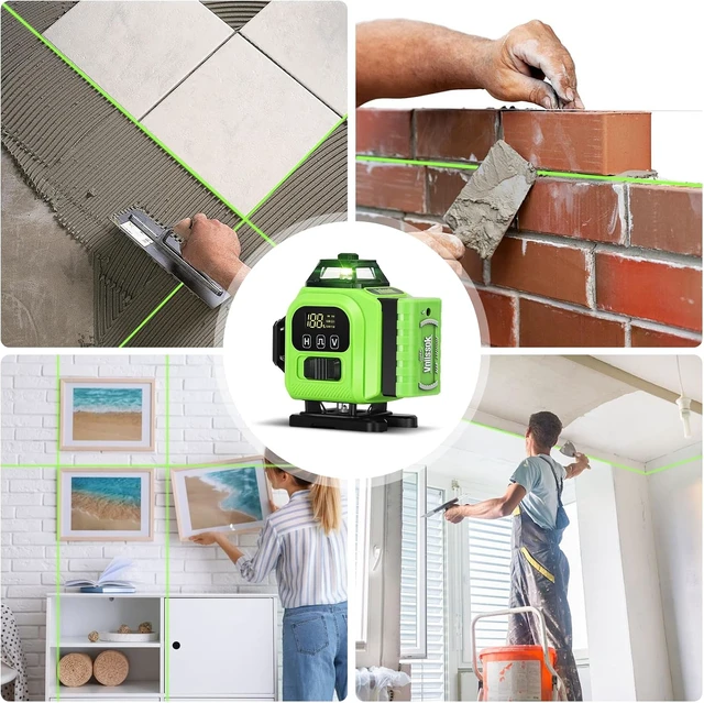 Alt view image 7 of 7 - 16 Line 4x360° 4D Green Cross Line Laser Level 360 Self Leveling Professional Leveler with 2 Batteries for Construction & Picture Hanging (Green)